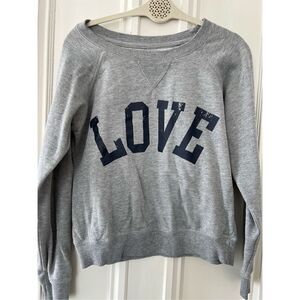Green Sleeved gray and navy "Love" graphic crew neck sweatshirt M